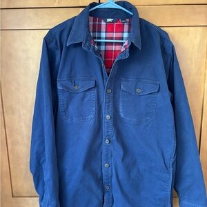 Lands' End Navy Shirt with Red Plaid Interior